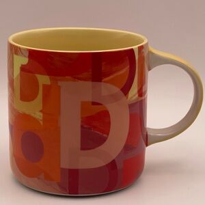 Anthropologie Abstract Alphabet Mug Red Orange Yellow Graphic Coffee Cup